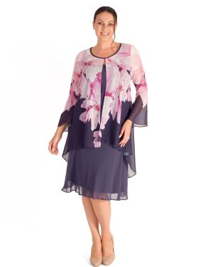 Violetta/Rose Pink/Ivory Garland Border Detail Chiffon Coat