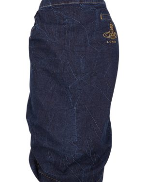 Vivienne Westwood Dark Blue Pleated Denim Midi Skirt - W28