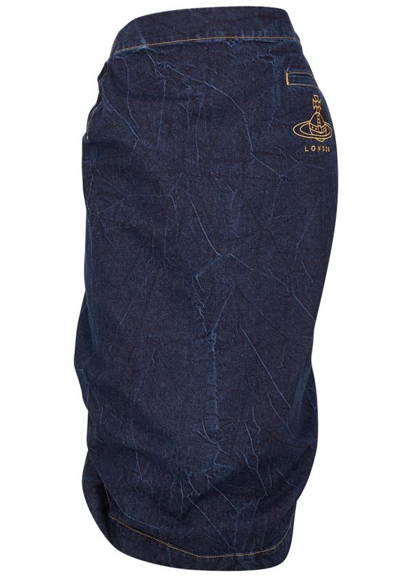 Vivienne Westwood Dark Blue Pleated Denim Midi Skirt - W28
