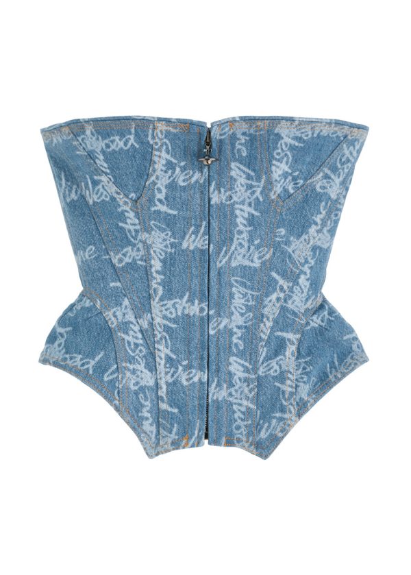 Vivienne Westwood Logo-print Strapless Denim Corset top - Blue - 44 (UK12 / M)