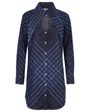 Vivienne Westwood Tartan Stretch-denim Mini Shirt Dress - Blue - 6