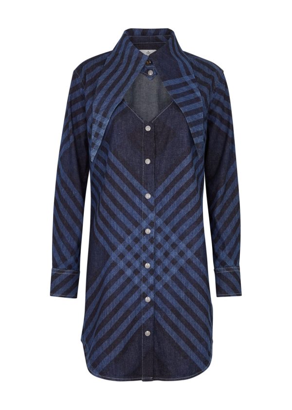 Vivienne Westwood Tartan Stretch-denim Mini Shirt Dress - Blue - 6