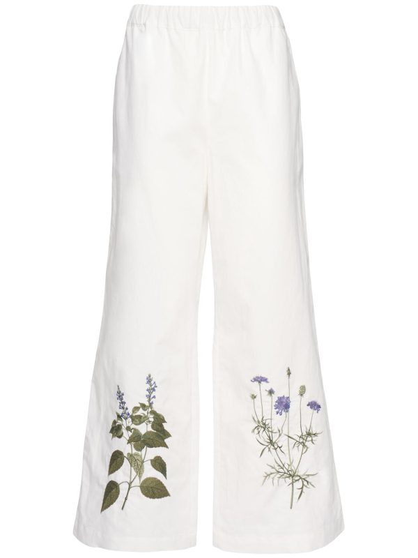 Volante Embroidered Wide Cropped Pants