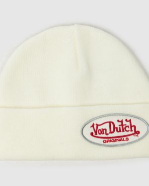 Von Dutch Conny Beanie in White & Red, Size: OSFM