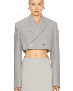 WARDROBE.NYC Cropped Blazer in Grey Marl - Grey. Size M (also in ).