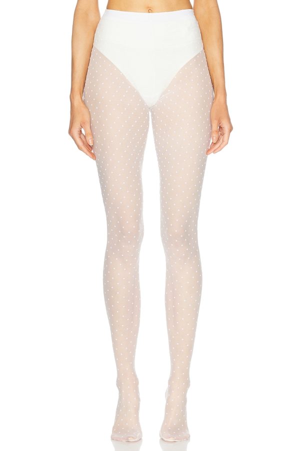 WARDROBE.NYC Polka Dot Tights in White - White. Size L (also in M, S, XL, XS, XXS).
