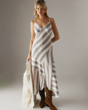 WAREHOUSE Cutabout Stripe Strappy Midi Slip Dress