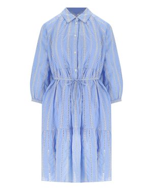 WOOLRICH LIGHT BLUE BRODERIE ANGLAISE SHIRT DRESS
