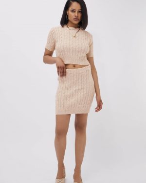 WalG Knit Set Short Sleeve Top Mini Skirt