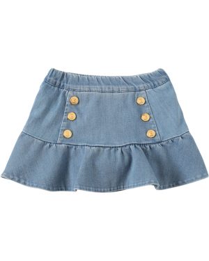Washed Cotton Denim Skirt W/ Buttons