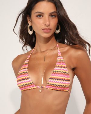 Waves of Fun Pink Multi Chevron Triangle Bikini Top