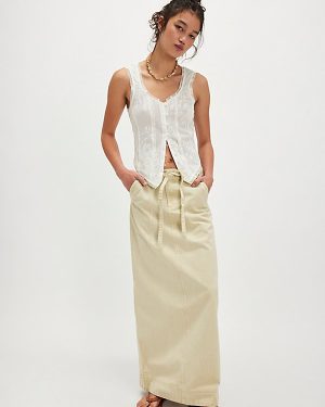 We The Free All That Talk Maxi Skirt at Free People in Concrete Khaki, Size: US 2