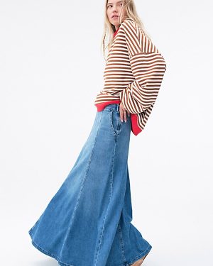 We The Free Catch The Sun Denim Maxi Skirt at Free People in Mid Indigo, Size: 25