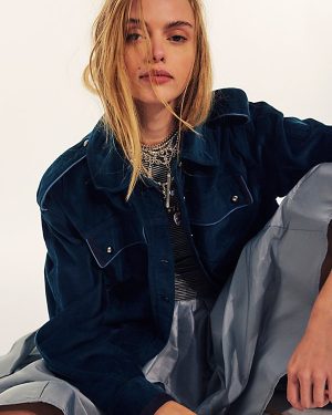 We The Free Officer Velvet Jacket at Free People in Varsity Navy, Size: Small