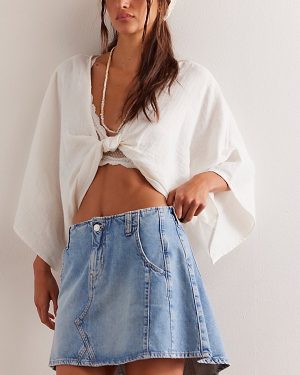 We The Free Pencil Me In Denim Mini Skirt at Free People in Light Blue, Size: 24