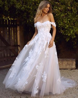 Wedding Dress White Strapless Sleeveless Backless With Train Tulle Long Lace Bridal Gowns