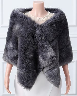 Wedding Wrap Black Silver Tops Faux Fur Bridal Cover Up