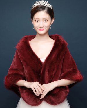 Wedding Wrap Faux Fur Shawl Burgundy Jacket Bridal Winter Cover Ups