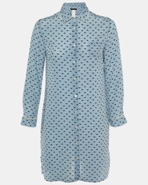 Weekend Max Mara Blue Geometric Print Silk Shirt Dress S