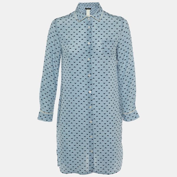 Weekend Max Mara Blue Geometric Print Silk Shirt Dress S