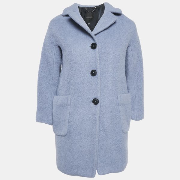 Weekend Max Mara Blue Wool Button Front Oversized Coat S
