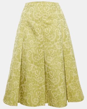 Weekend Max Mara Green Paisley Jacquard Pleated Short Skirt L