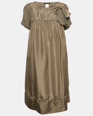 Weekend Max Mara Grey Silk Pleated Shift Dress M