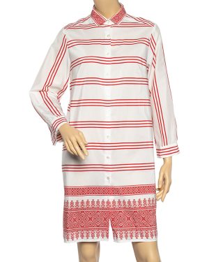 Weekend Max Mara White-Red Printed Cotton Short Shirt Dress L