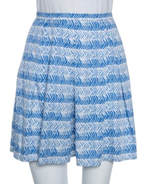 Weekend Max Mara White/Blue Printed Cotton Pleated Mini Skirt XS