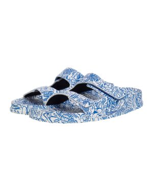 Weird Fish Appledore Printed Pool Sliders Azure Size 4