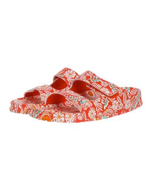 Weird Fish Appledore Printed Pool Sliders Tango Red Size 4