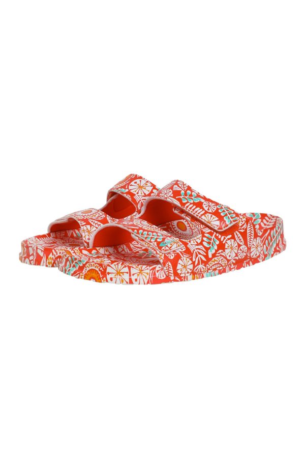 Weird Fish Appledore Printed Pool Sliders Tango Red Size 4