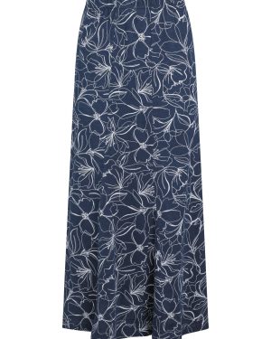 Weird Fish Ares Printed Jersey A-Line Maxi Skirt Dark Navy Size 10