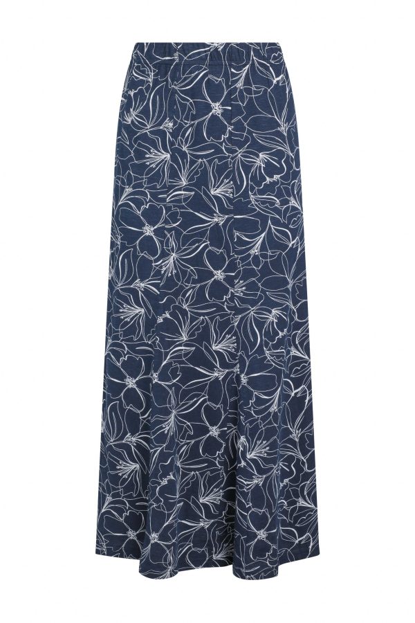 Weird Fish Ares Printed Jersey A-Line Maxi Skirt Dark Navy Size 10