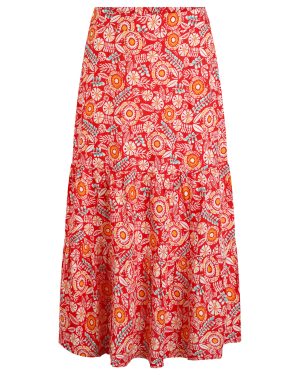 Weird Fish Cassis Lenzing EcoVero™ Printed Viscose Tiered Skirt Tango Red Size 10