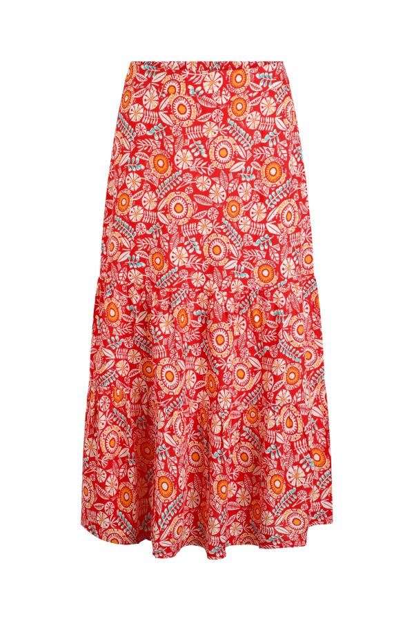 Weird Fish Cassis Lenzing EcoVero™ Printed Viscose Tiered Skirt Tango Red Size 10