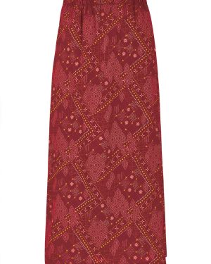 Weird Fish Gia Eco Viscose Printed Midi Skirt Chilli Red Size 20