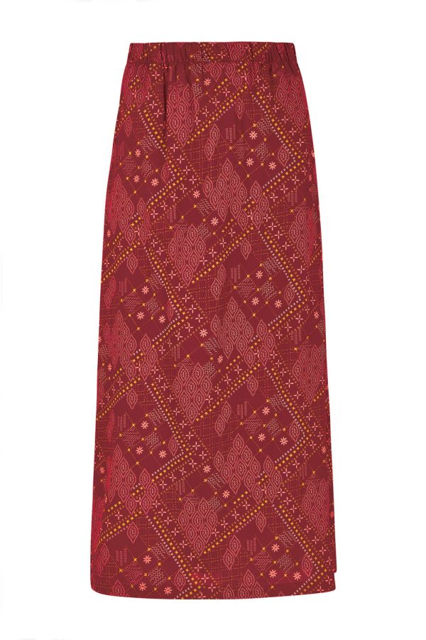 Weird Fish Gia Eco Viscose Printed Midi Skirt Chilli Red Size 20