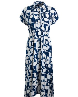Weird Fish Jaye Linen Rich Printed Shirt Dress Oceano Size 10