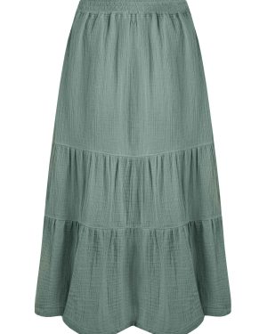 Weird Fish Lathika Organic Cotton Tiered Midi Skirt Army Green Size 16