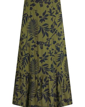 Weird Fish Minerve Lenzing™ EcoVero™ Viscose Printed Midi Skirt Olive Green Size 8