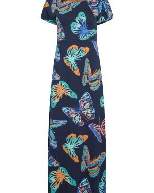 Weird Fish Mirren Organic Cotton Printed Maxi Dress Dark Blue Size 10