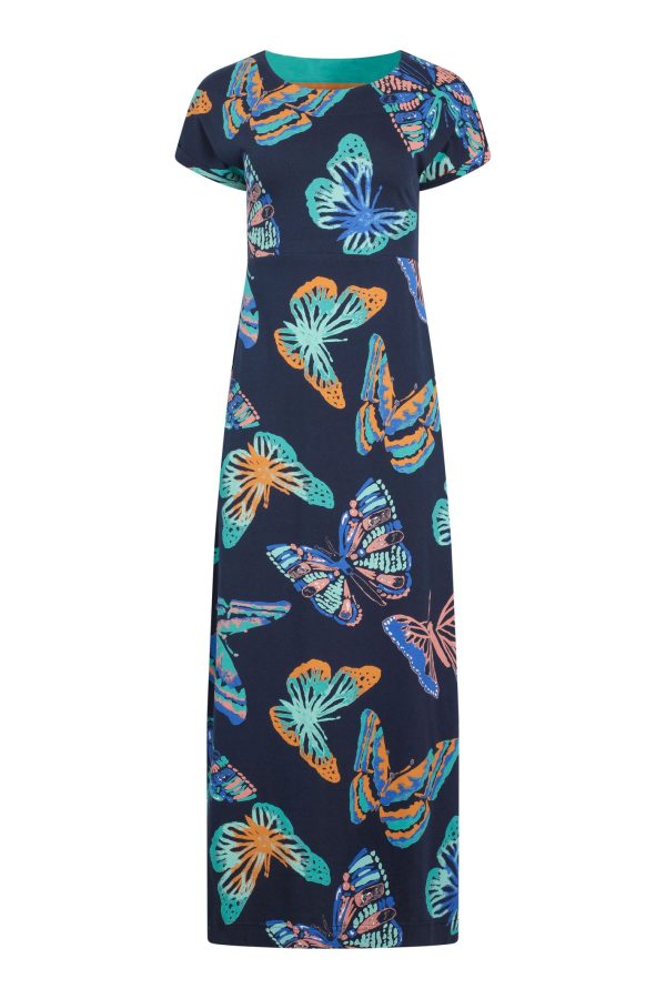Weird Fish Mirren Organic Cotton Printed Maxi Dress Dark Blue Size 10