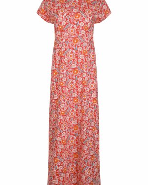 Weird Fish Mirren Organic Cotton Printed Maxi Dress Tango Red Size 10