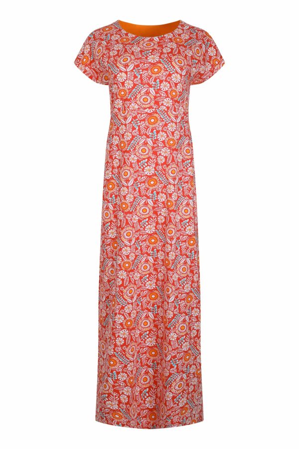 Weird Fish Mirren Organic Cotton Printed Maxi Dress Tango Red Size 10