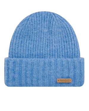 Weird Fish Neve Ribbed Beanie Hat Cool Blue Size ONE