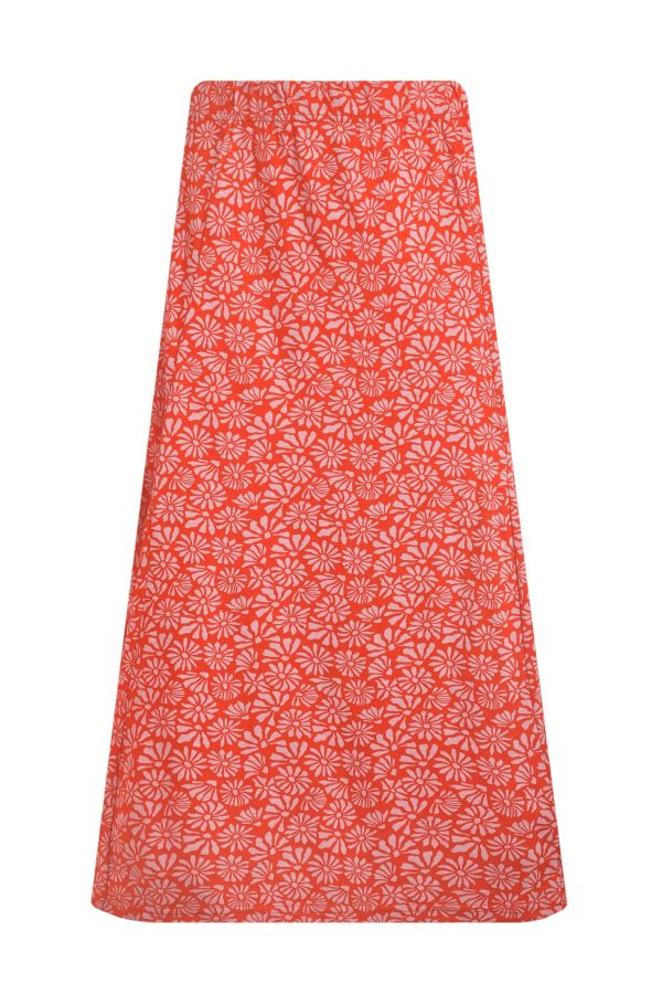 Weird Fish Romaro Printed Jersey Midi Skirt Crimson Size 10
