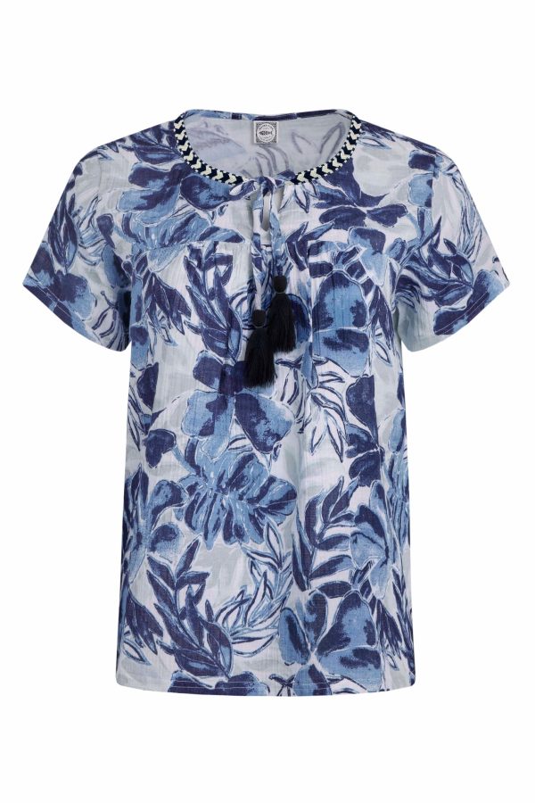 Weird Fish Sofia Organic Cotton Printed Double Cloth Blouse Estate blue Size 10