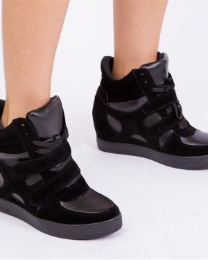 Wheres That From Black Suede Hitop Wedge Trainers