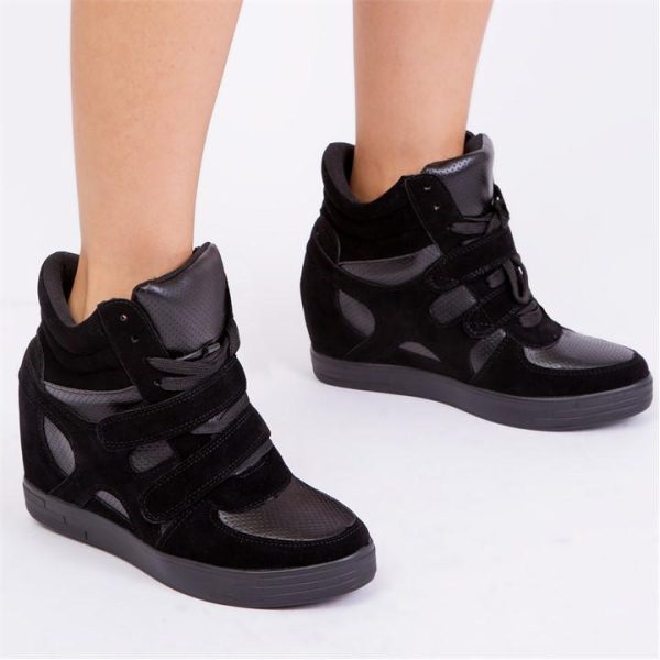 Wheres That From Black Suede Hitop Wedge Trainers